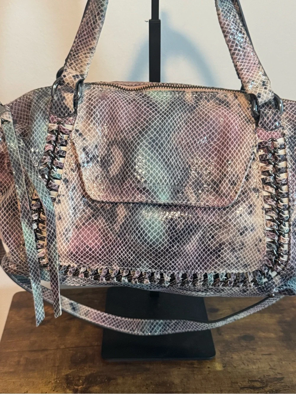 Aimee Kestenberg Tamitha Satchel Multi-Color Snake-Print Tote Bag Top Handles